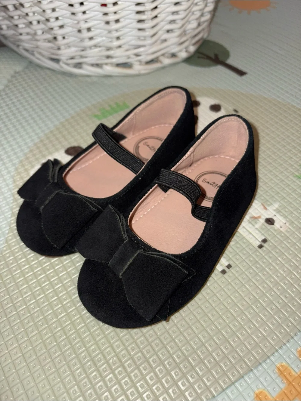 SweetHoney Black Big Bow Suede Leather Ballet Flat Dress Shoes Baby Girl 7